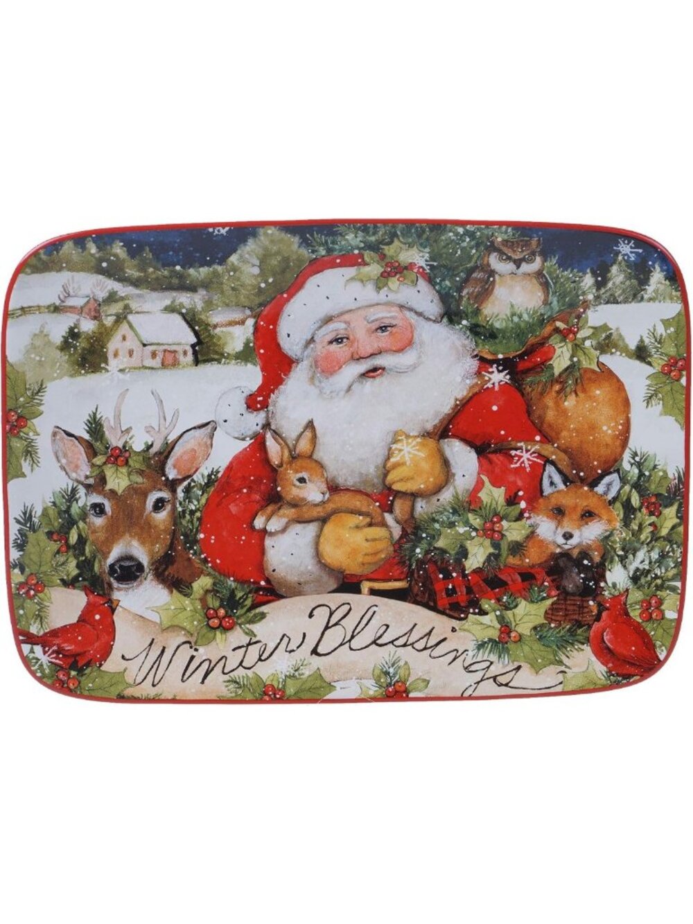 Large Multicolored Santa Rectangular Platter - Perfect for Holiday Entertaining!